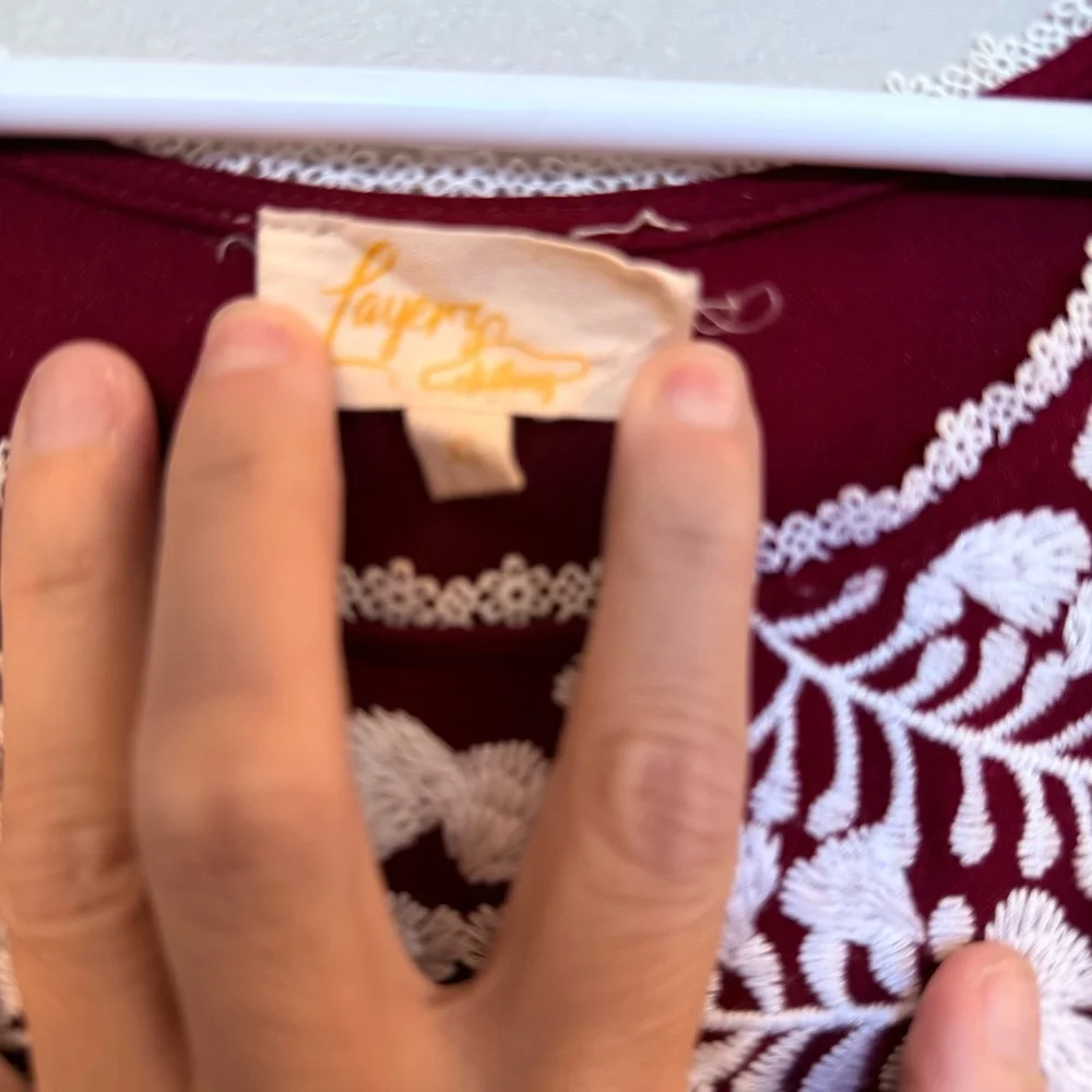 Maroon and White Puebla Embroidered Dress - Picture 4 of 4